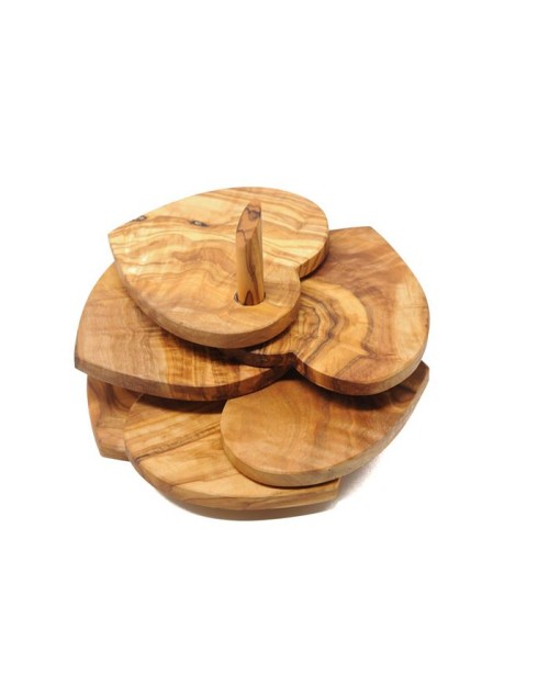 Heart Shaped Olive Wood Coasters  Set of 5 with Ho...