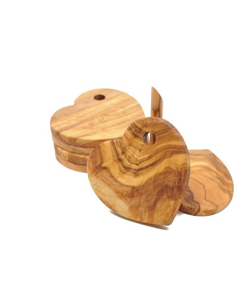 Heart Shaped Olive Wood Coasters  Set of 5 with Ho...