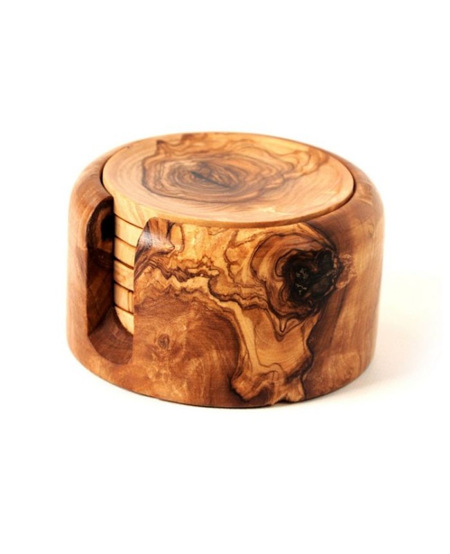 Olive Wood Coaster Set of 6 with Holder