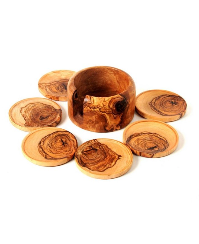 Olive Wood Coaster Set of 6 with Holder