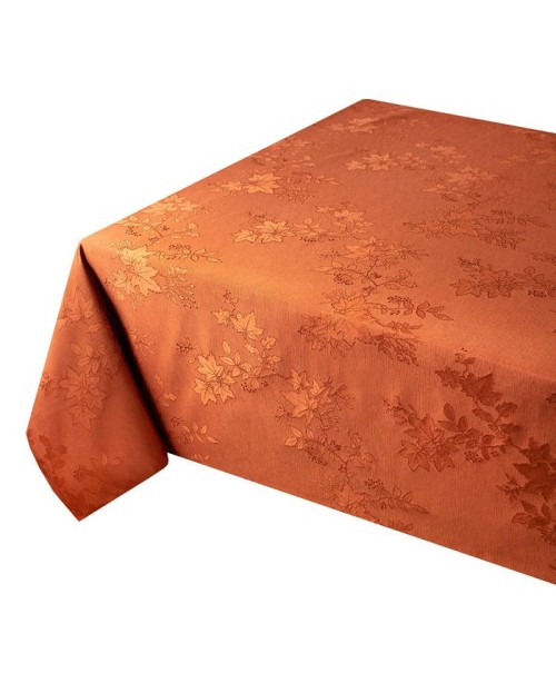 Countryside leaves raised jacquard tablecloth rust...