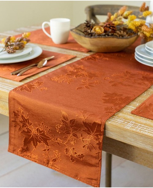 Countryside leaves raised Jacquard Table runner ru...