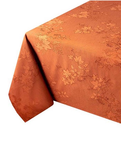 Countryside leaves raised jacquard tablecloth rust...