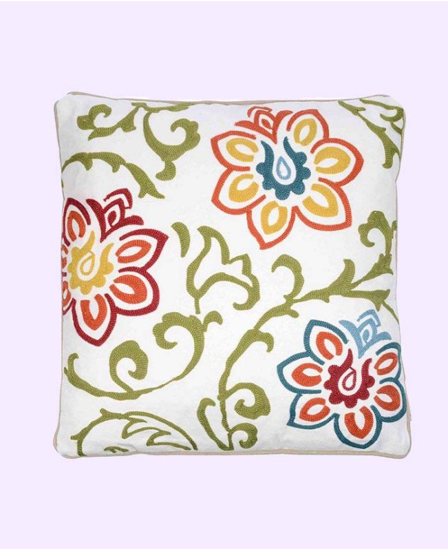 Clementine Spring Jacobean Floral Embroidered Decorative Pillow  18