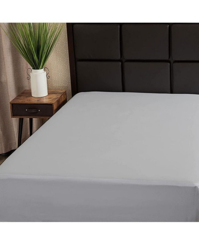 Premium Percale Poly / Cotton 300TC Fitted Light Grey Sateen Sheets Queen