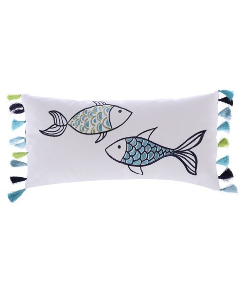 Fish with Tassels Embroidered Decorative Pillow  1...