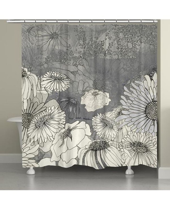 Flowers On Grey Shower Curtain